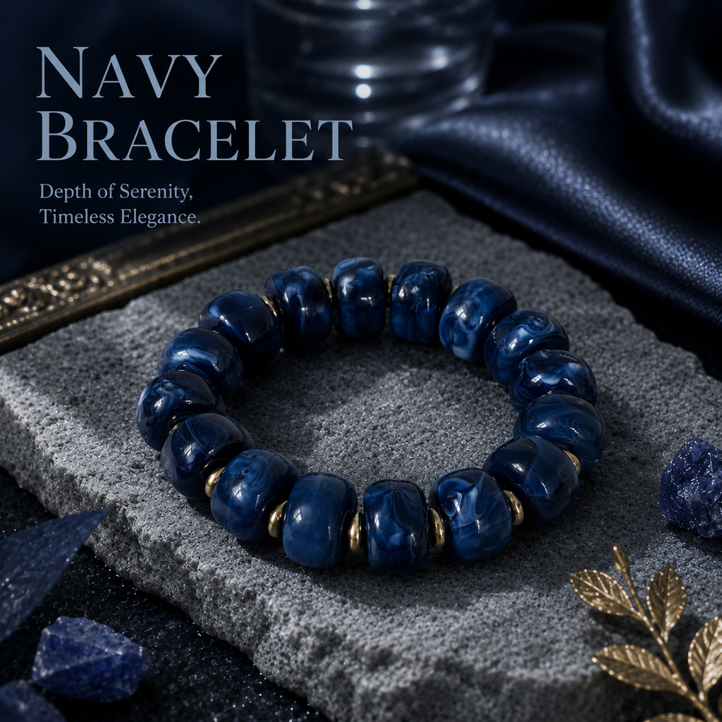 Udroze Navy Resin Bead Bracelets for Women Stretch Chunky Bracelet - image 6
