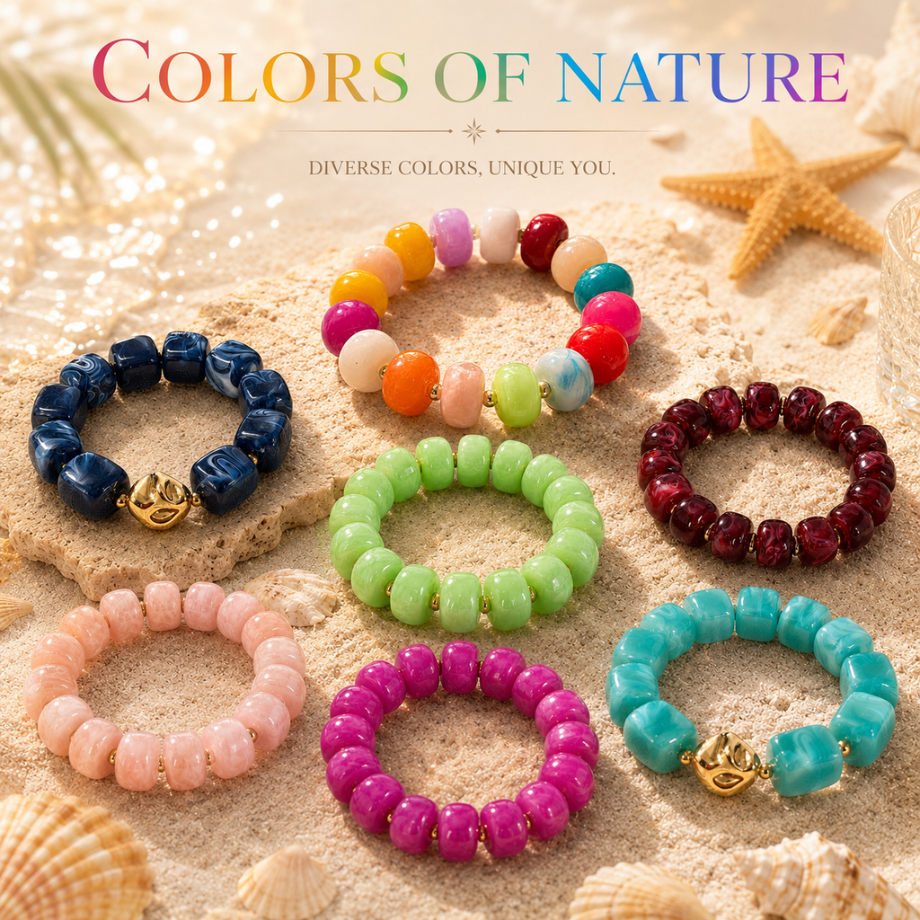 Udroze Navy Resin Bead Bracelets for Women Stretch Chunky Bracelet - image 7