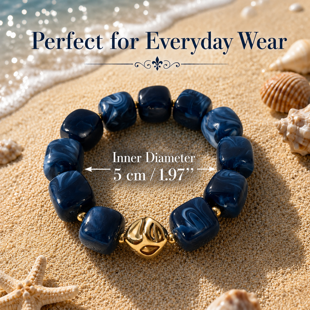 Udroze Navy Resin Bead Bracelets for Women Stretch Chunky Bracelet - image 3