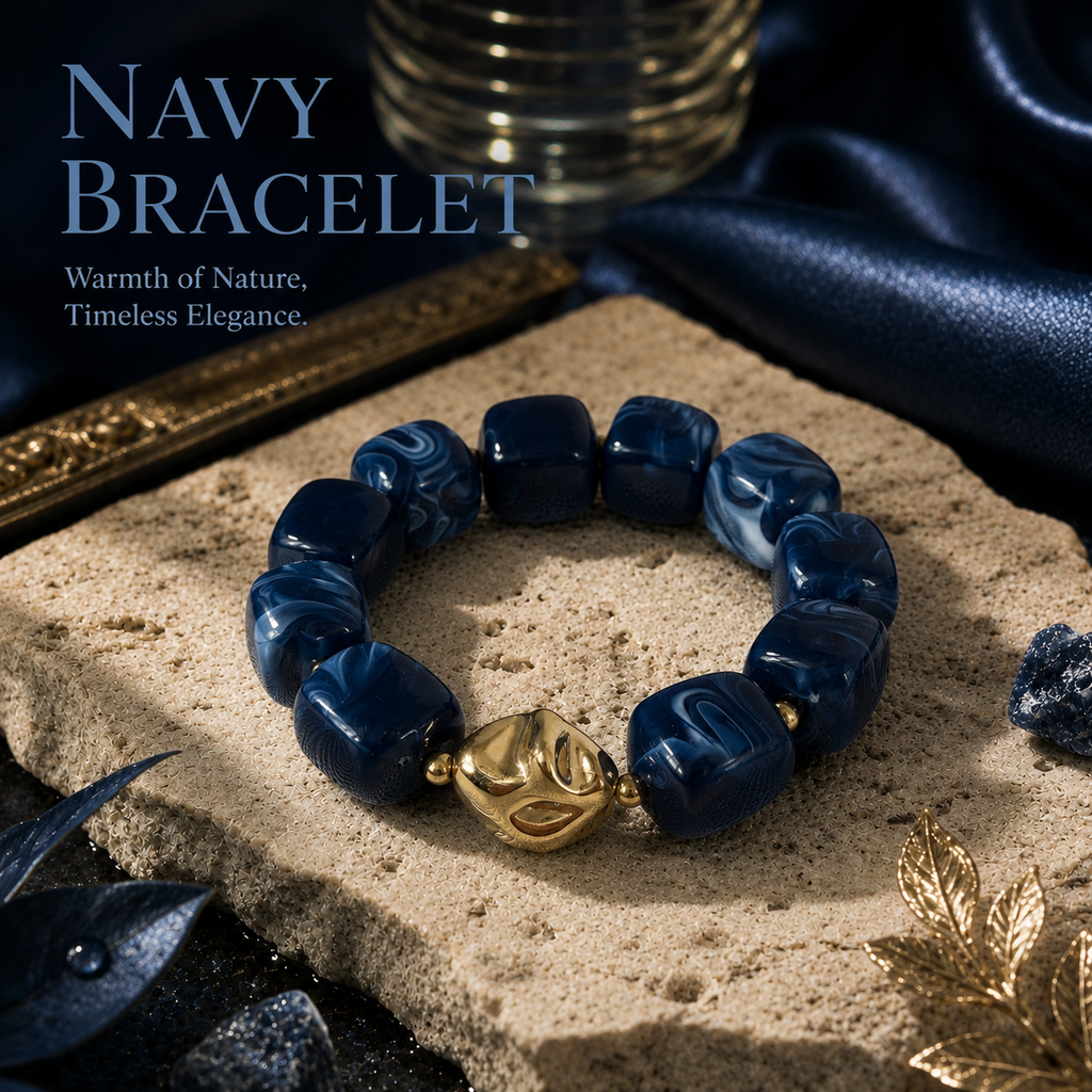 Udroze Navy Resin Bead Bracelets for Women Stretch Chunky Bracelet - image 6