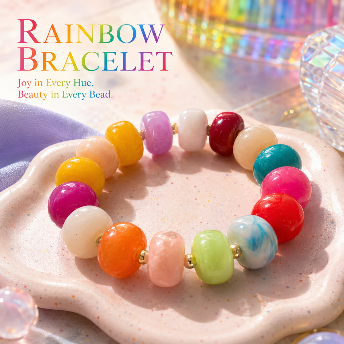 Udroze Rainbow Shine Resin Bead Bracelets for Women Stretch Chunky Bracelet - image 3