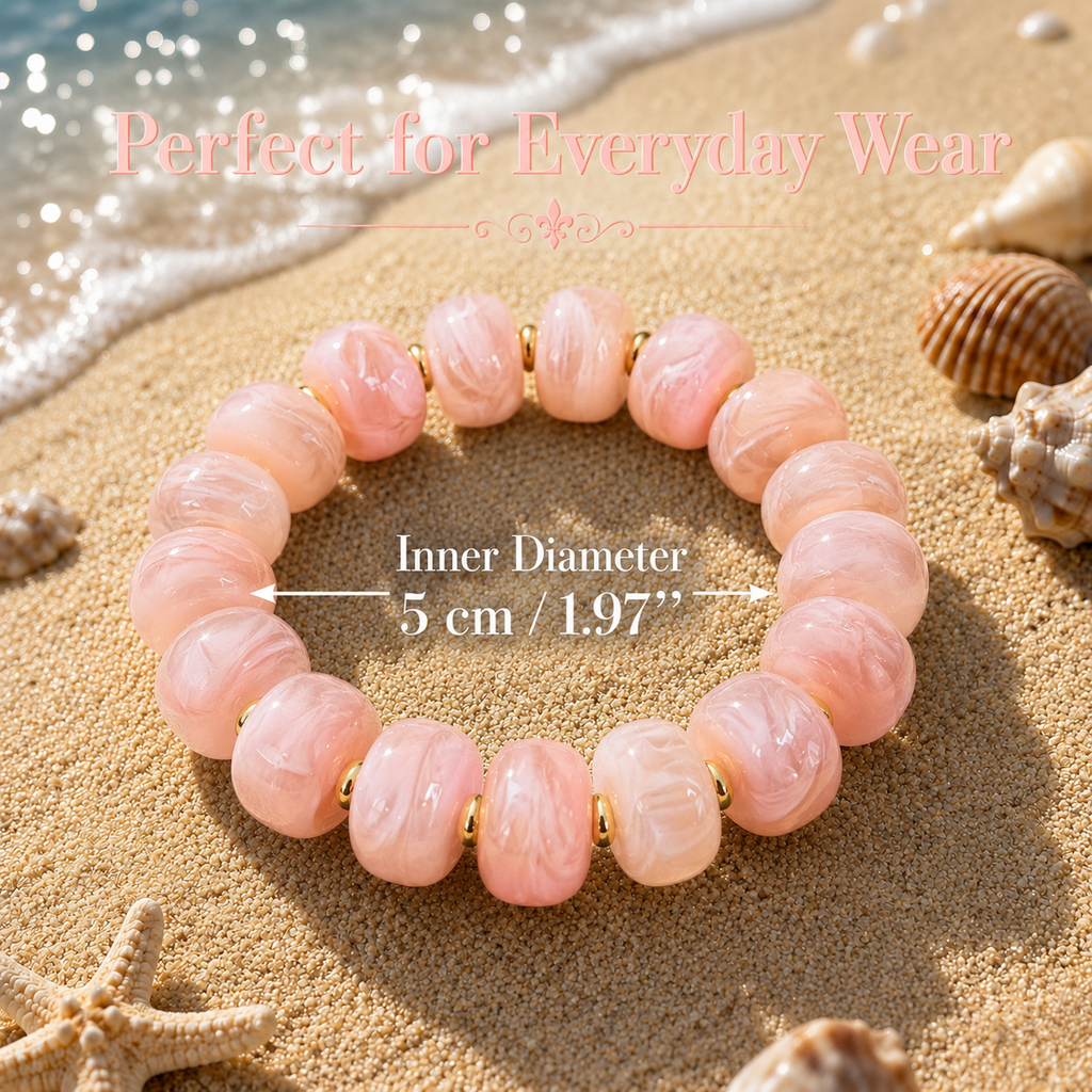 Udroze Pink Resin Bead Bracelets for Women Stretch Chunky Bracelet - image 3