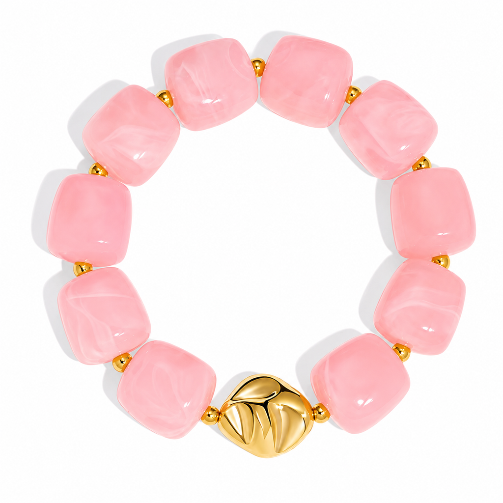 Udroze Pink Resin Bead Bracelets for Women Stretch Chunky Bracelet - image 1