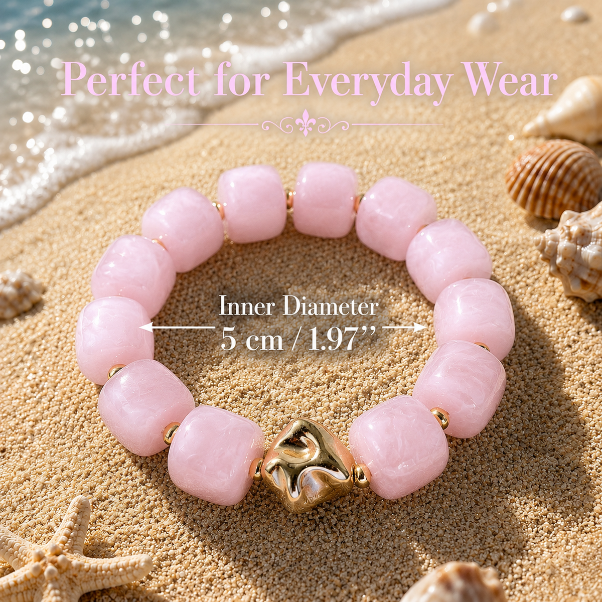 Udroze Pink Resin Bead Bracelets for Women Stretch Chunky Bracelet - image 3