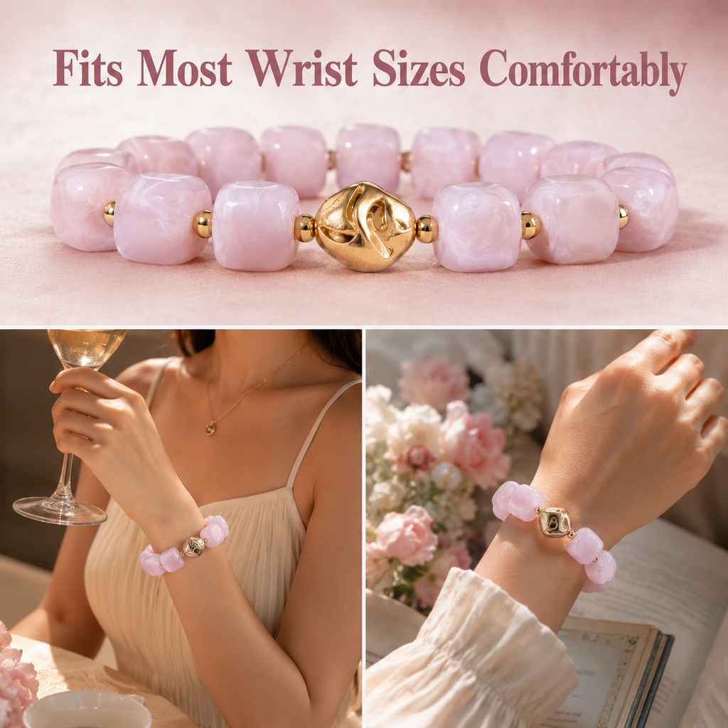 Udroze Pink Resin Bead Bracelets for Women Stretch Chunky Bracelet - image 4