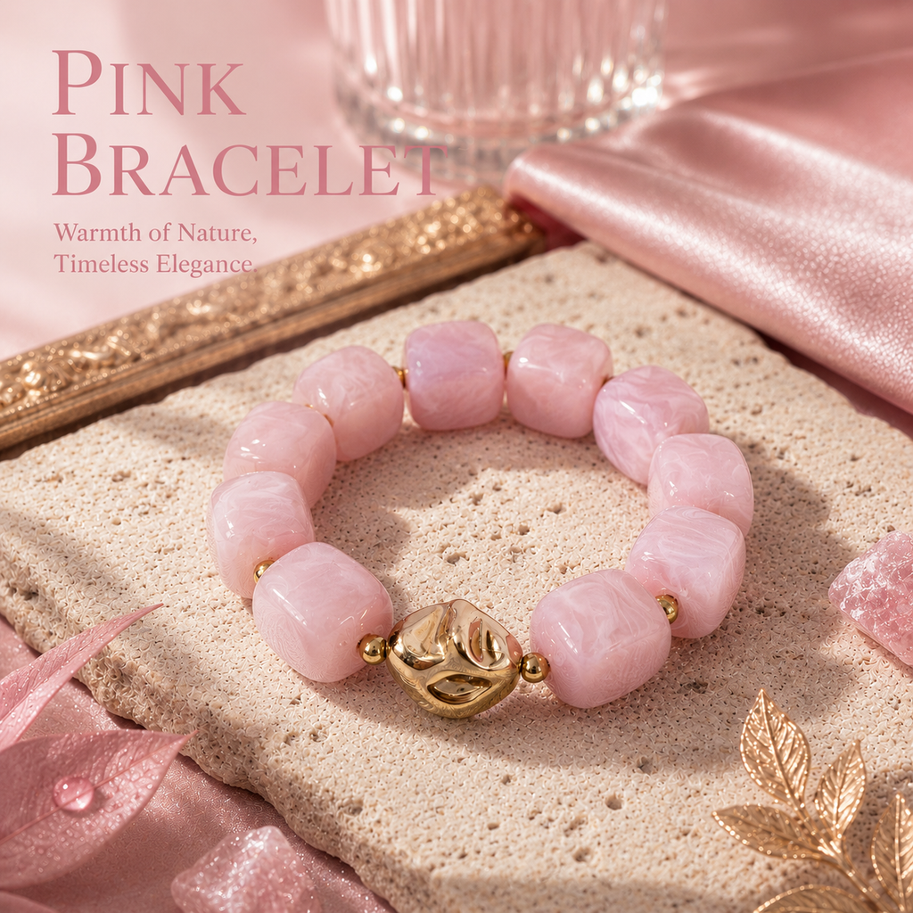Udroze Pink Resin Bead Bracelets for Women Stretch Chunky Bracelet - image 6