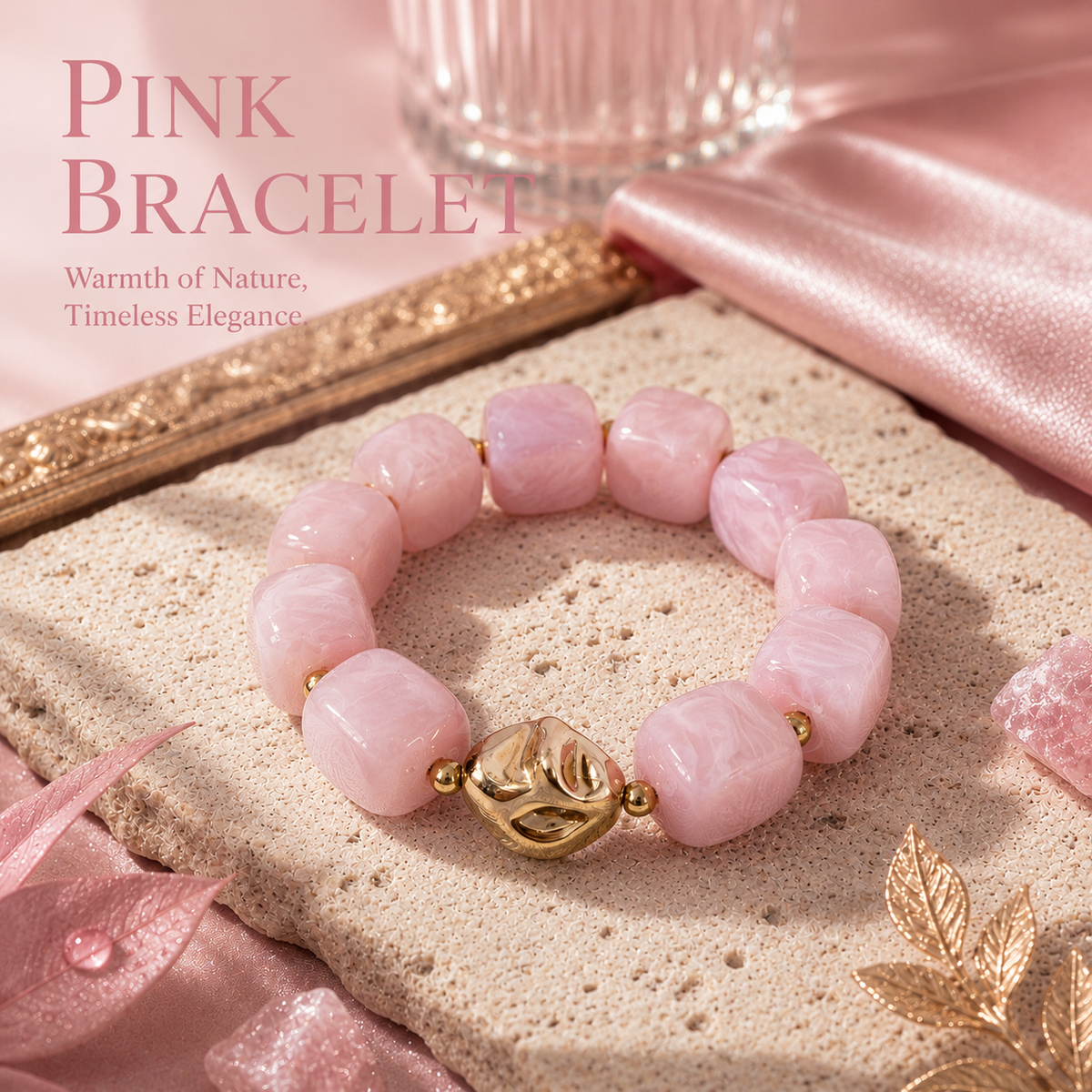 Udroze Pink Resin Bead Bracelets for Women Stretch Chunky Bracelet - image 6