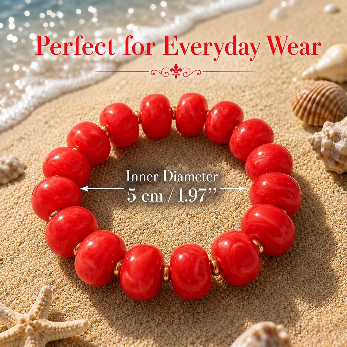 Udroze Red Resin Bead Bracelets for Women Stretch Chunky Bracelet - image 3