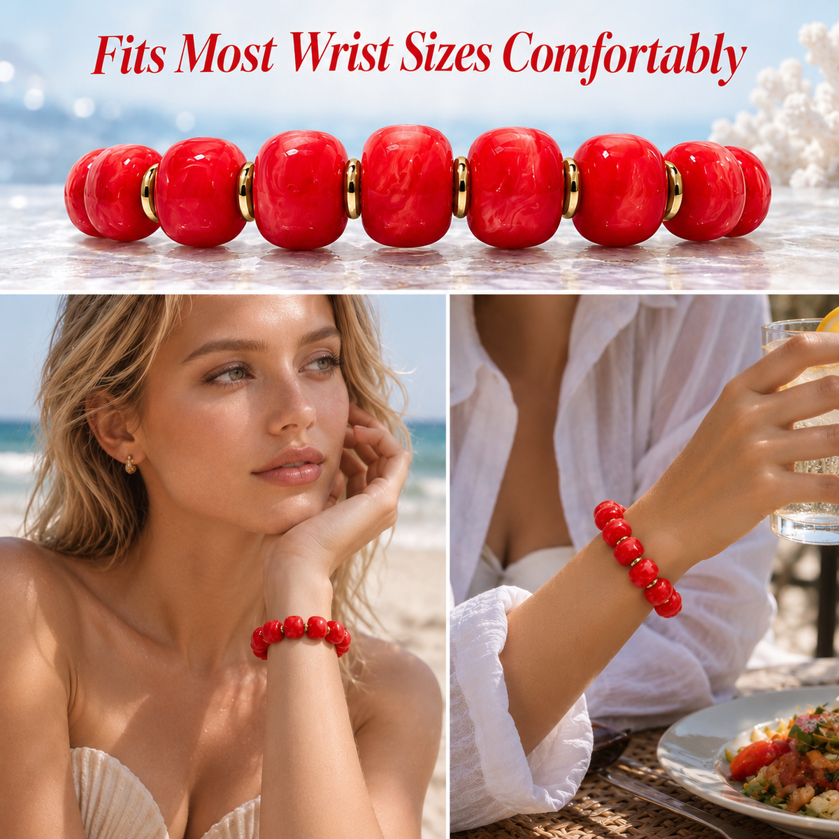 Udroze Red Resin Bead Bracelets for Women Stretch Chunky Bracelet - image 4