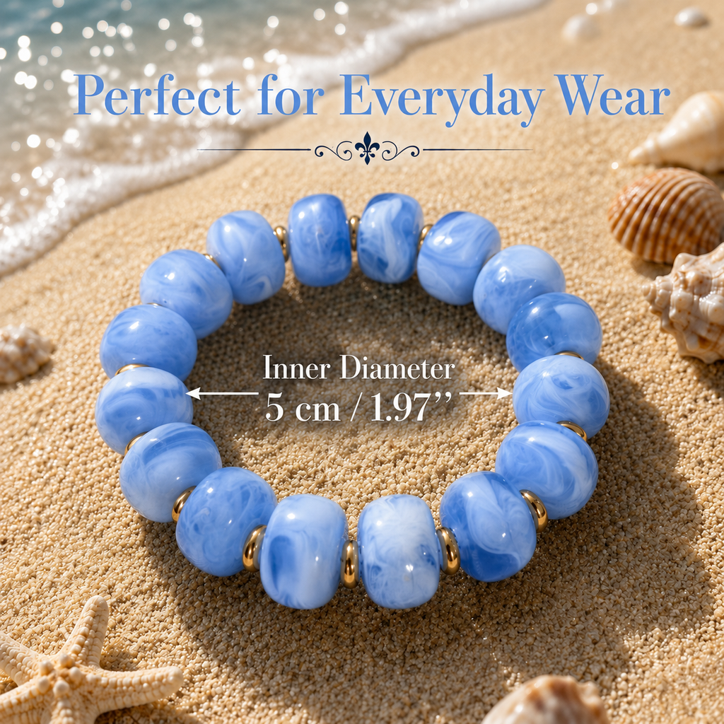Udroze Blue Resin Bead Bracelets for Women Stretch Chunky Bracelet - image 3