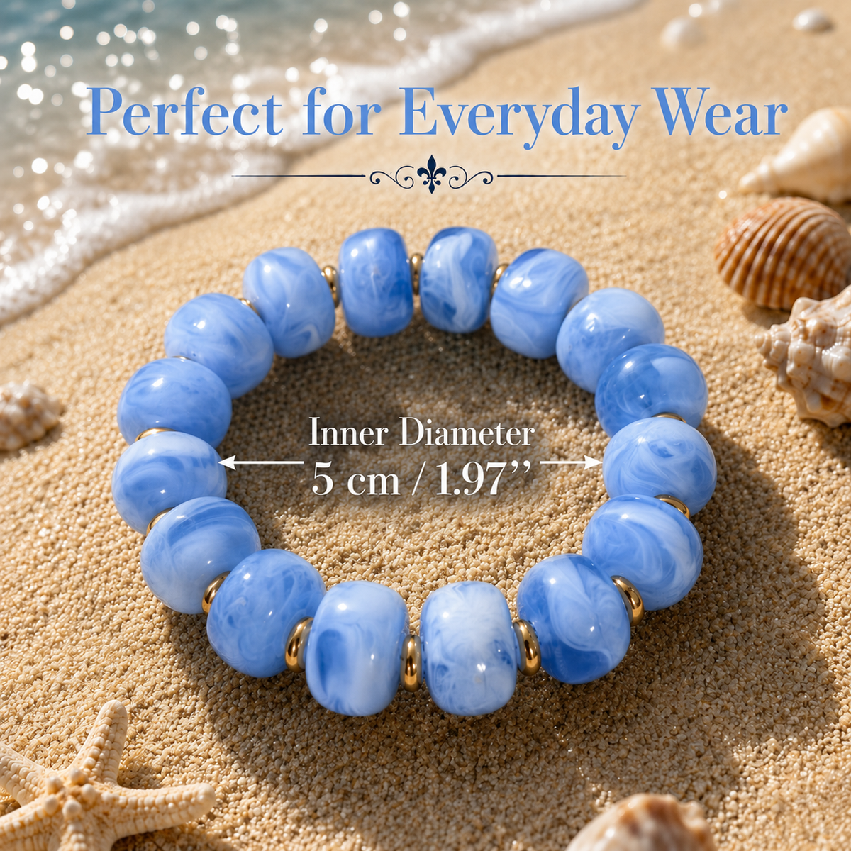 Udroze Blue Resin Bead Bracelets for Women Stretch Chunky Bracelet - image 3