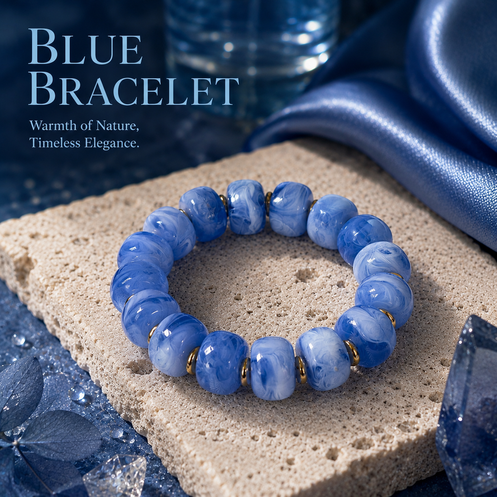 Udroze Blue Resin Bead Bracelets for Women Stretch Chunky Bracelet - image 6