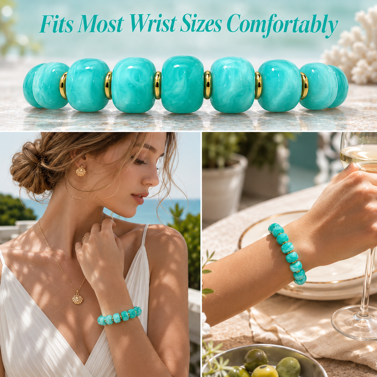 Udroze Turquoise Resin Bead Bracelets for Women Stretch Chunky Bracelet - image 4