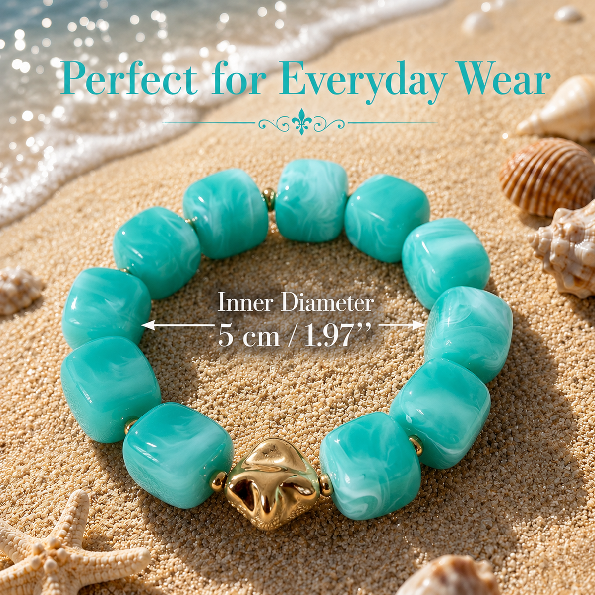 Udroze Turquoise Resin Bead Bracelets for Women Stretch Chunky Bracelet - image 3