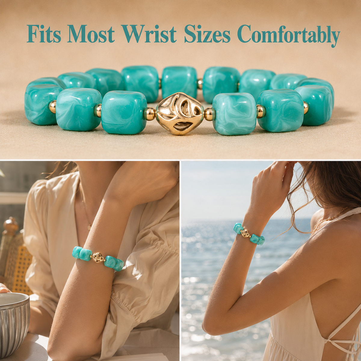 Udroze Turquoise Resin Bead Bracelets for Women Stretch Chunky Bracelet - image 4