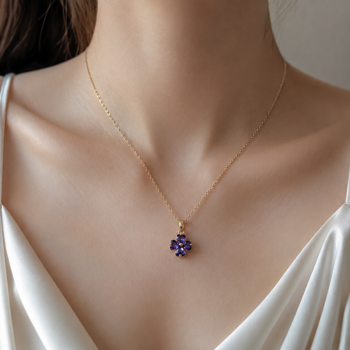 Udroze Amethyst Four Leaf Clover Necklace for Women Dainty Shamrock Jewelry - image 2