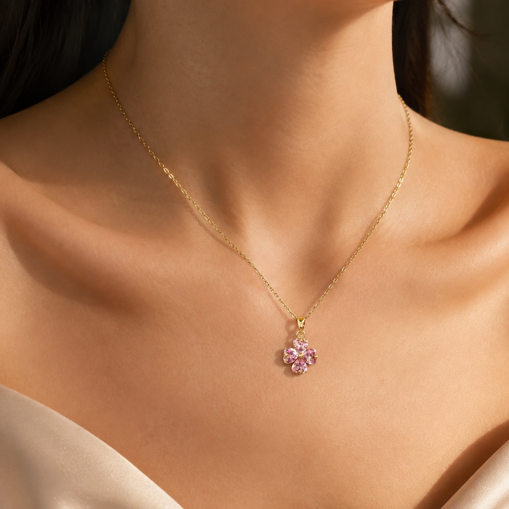 Udroze Blush Pink Four Leaf Clover Necklace for Women Shamrock Jewelry - image 2