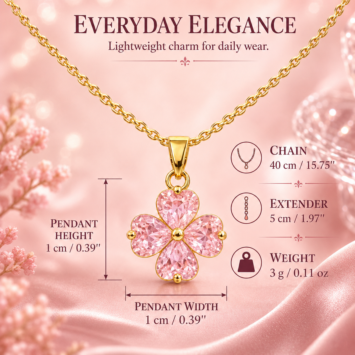 Udroze Blush Pink Four Leaf Clover Necklace for Women Shamrock Jewelry - image 3