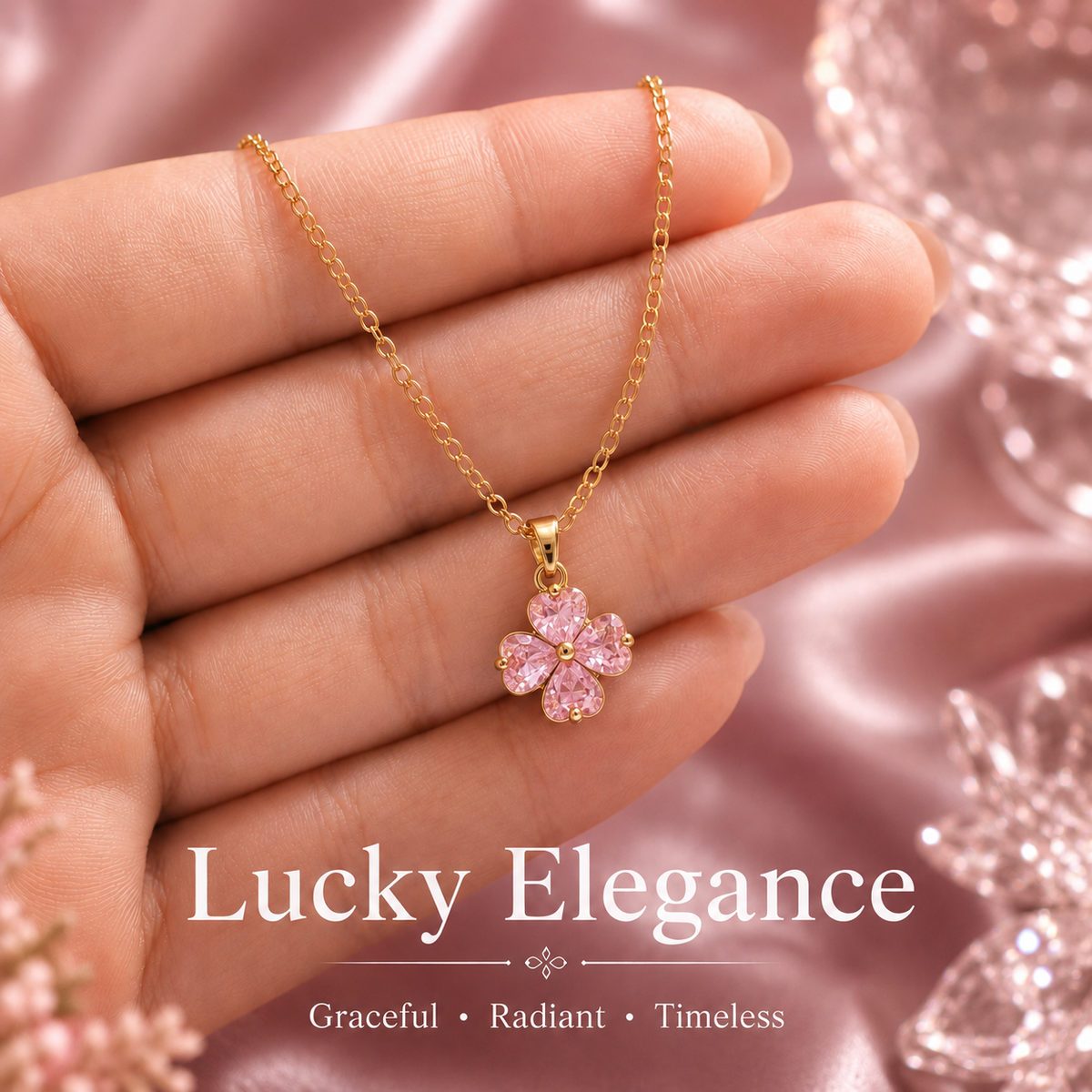 Udroze Blush Pink Four Leaf Clover Necklace for Women Shamrock Jewelry - image 5