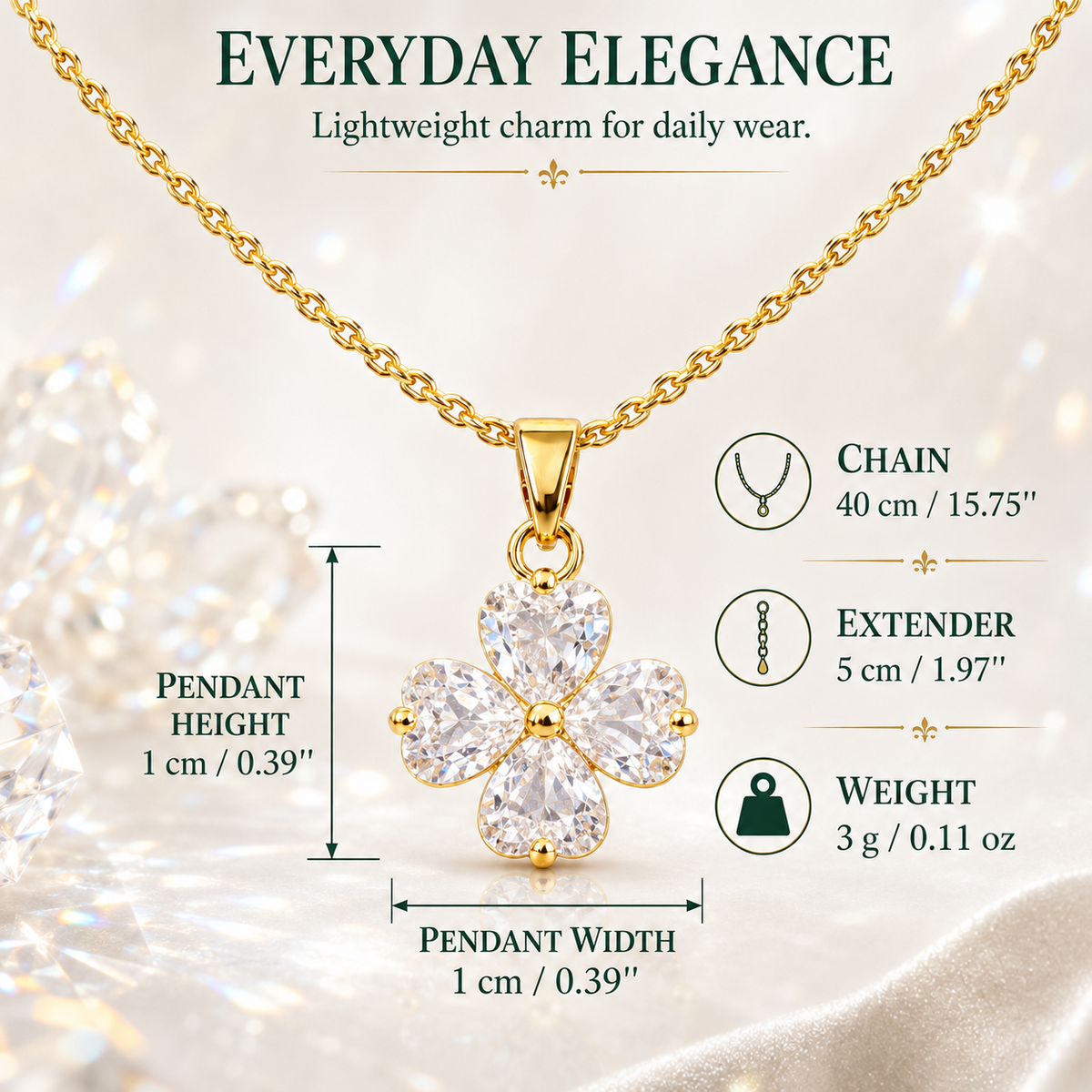 Udroze Crystal Four Leaf Clover Necklace for Women Dainty Shamrock Jewelry - image 3