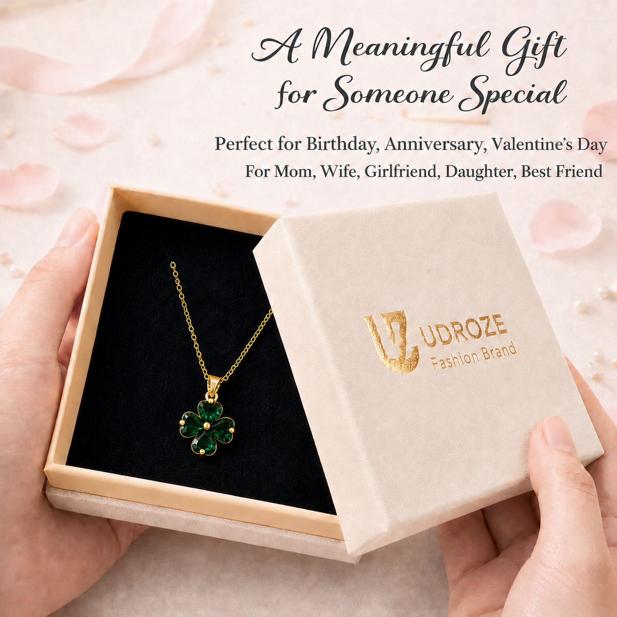 Udroze Emerald Four Leaf Clover Necklace for Women Dainty Shamrock Jewelry - image 6