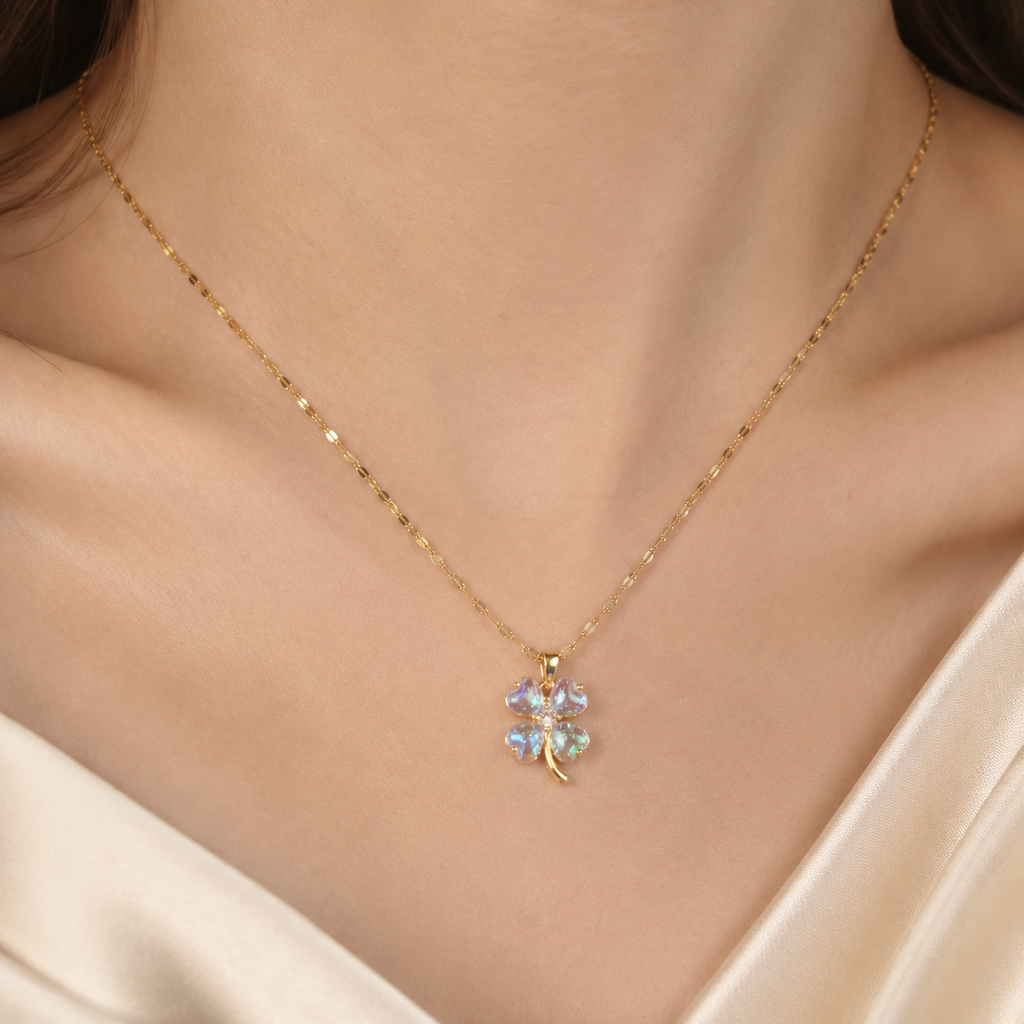 Udroze Iridescent Four Leaf Clover Necklace for Women Shamrock Jewelry - image 2