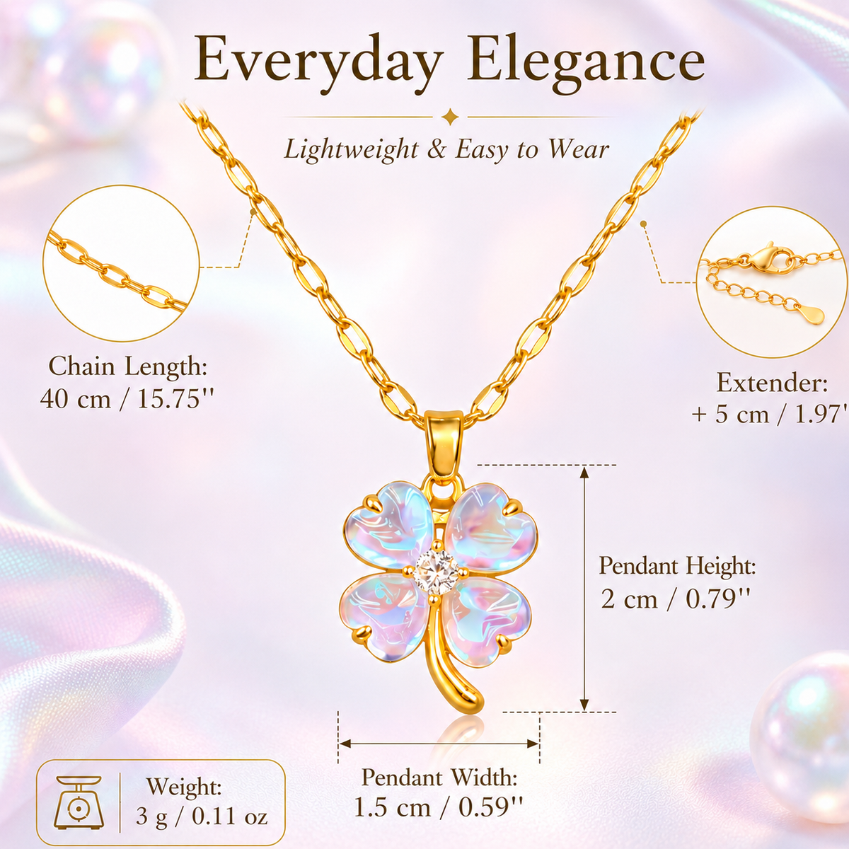 Udroze Iridescent Four Leaf Clover Necklace for Women Shamrock Jewelry - image 3