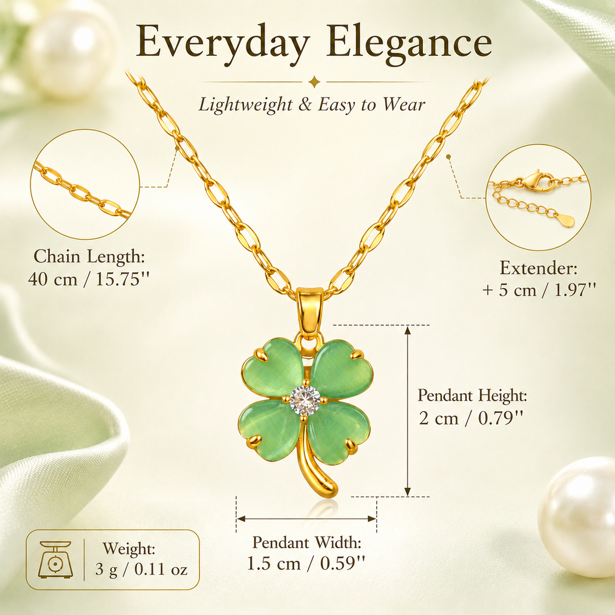Udroze Green Four Leaf Clover Necklace for Women Dainty Shamrock Jewelry - image 3