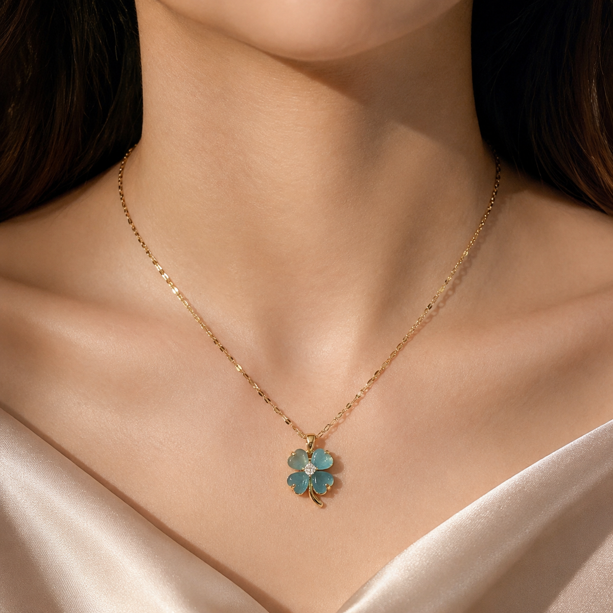 Udroze Blue Four Leaf Clover Necklace for Women Dainty Shamrock Jewelry - image 2