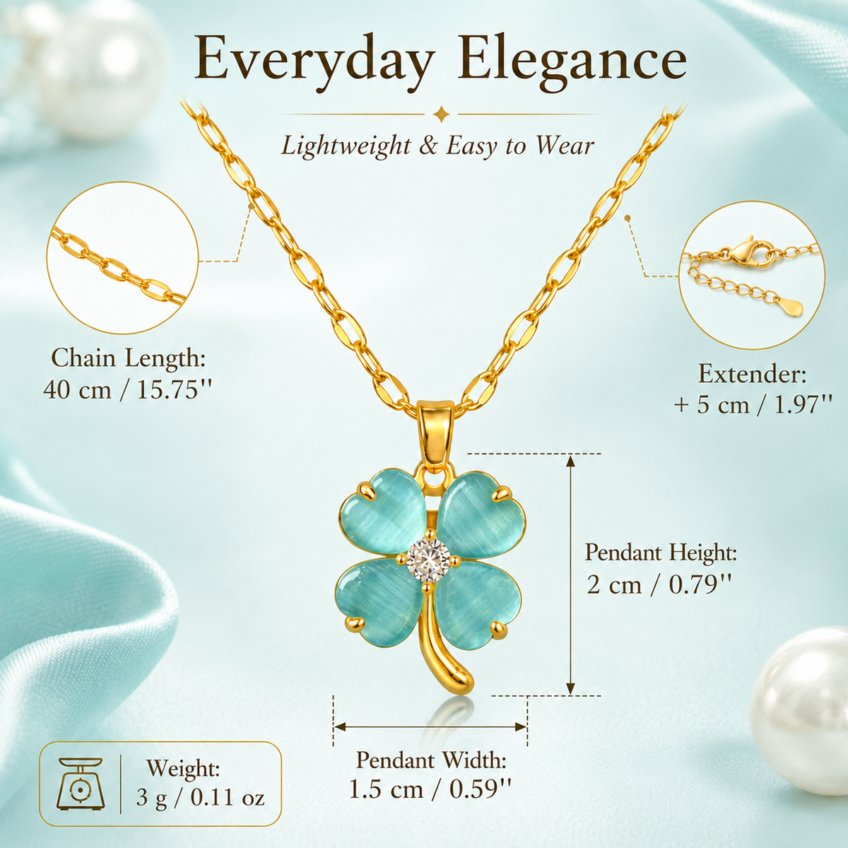 Udroze Blue Four Leaf Clover Necklace for Women Dainty Shamrock Jewelry - image 3