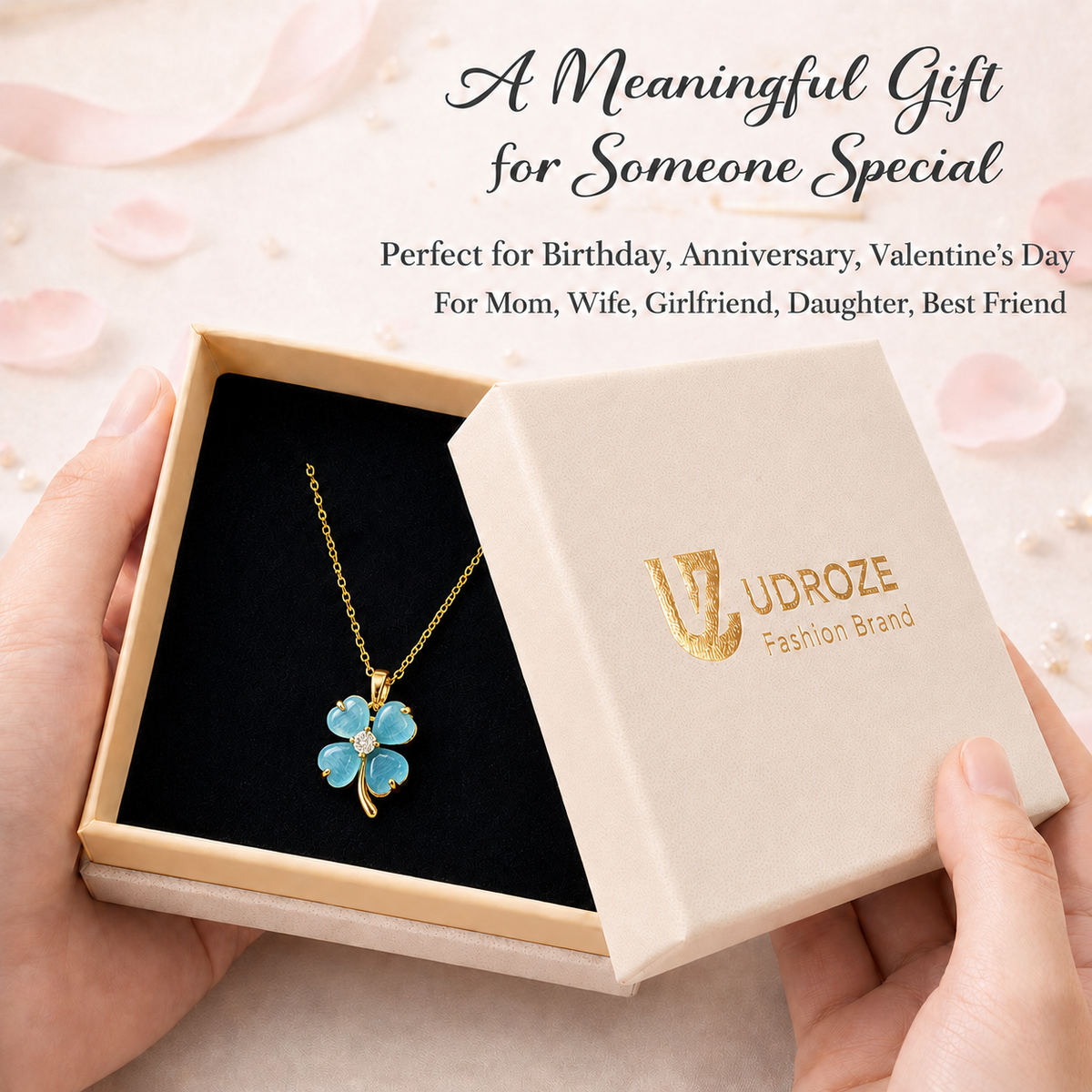 Udroze Blue Four Leaf Clover Necklace for Women Dainty Shamrock Jewelry - image 6