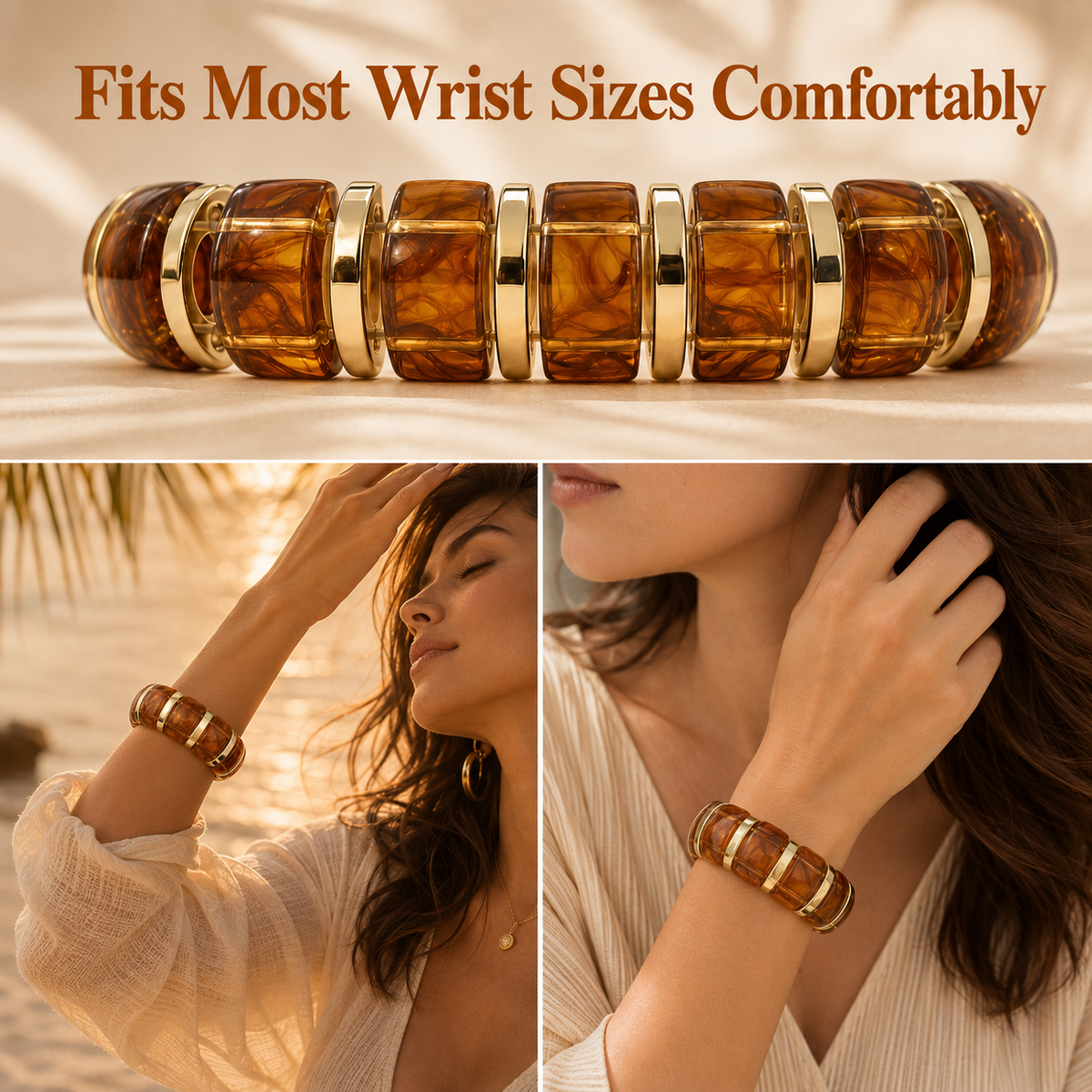 Udroze Amber chunky resin stretch bangle bracelet - product detail