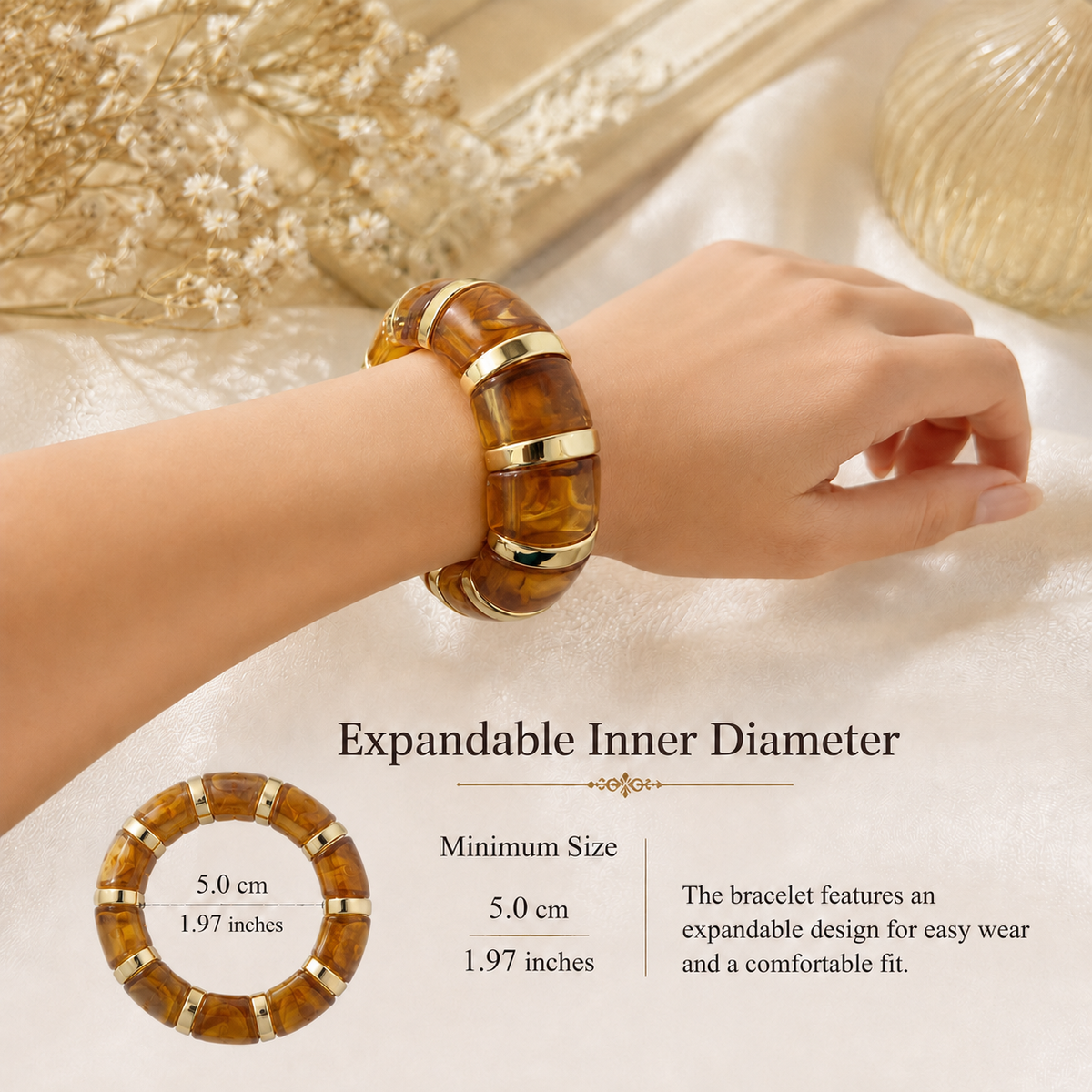 Udroze Amber chunky resin stretch bangle bracelet - bracelet dimensions
