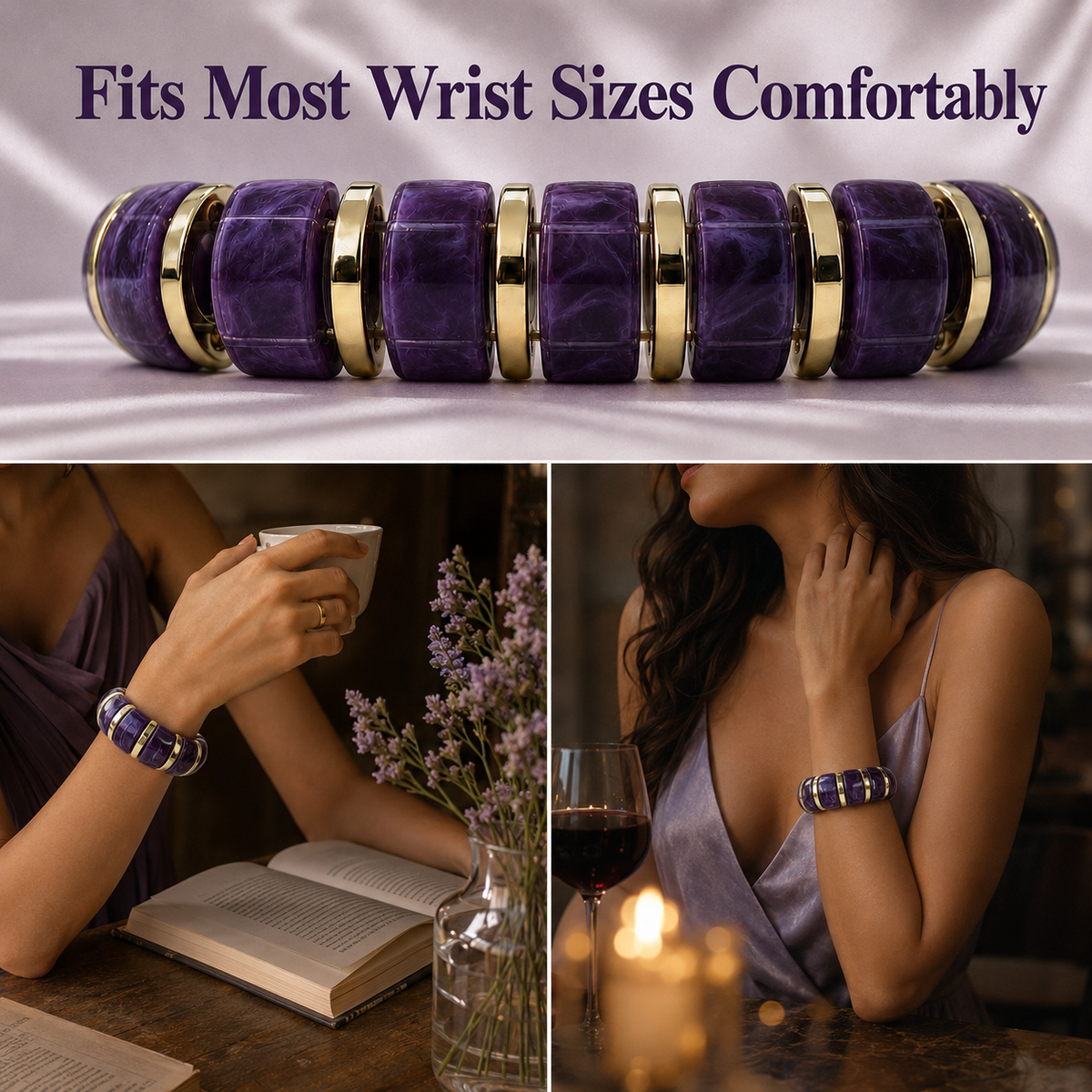 Udroze Amethyst chunky resin stretch bangle bracelet - product detail