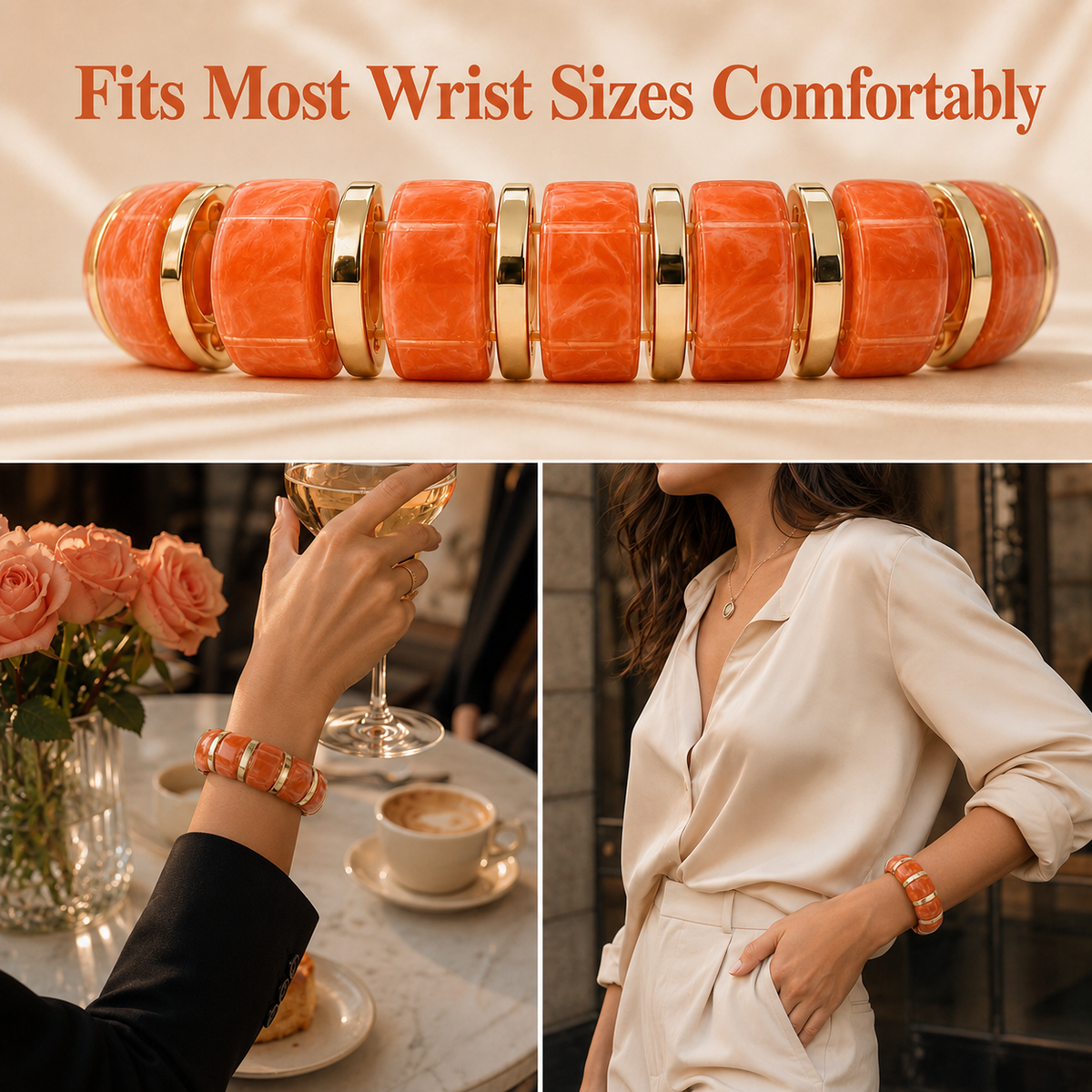 Udroze Apricot chunky resin stretch bangle bracelet - product detail