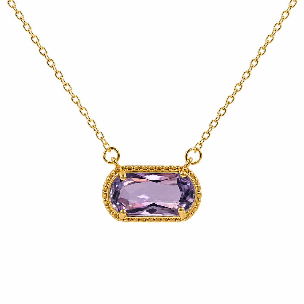 UDROZE February Amethyst rectangle birthstone necklace - main product image