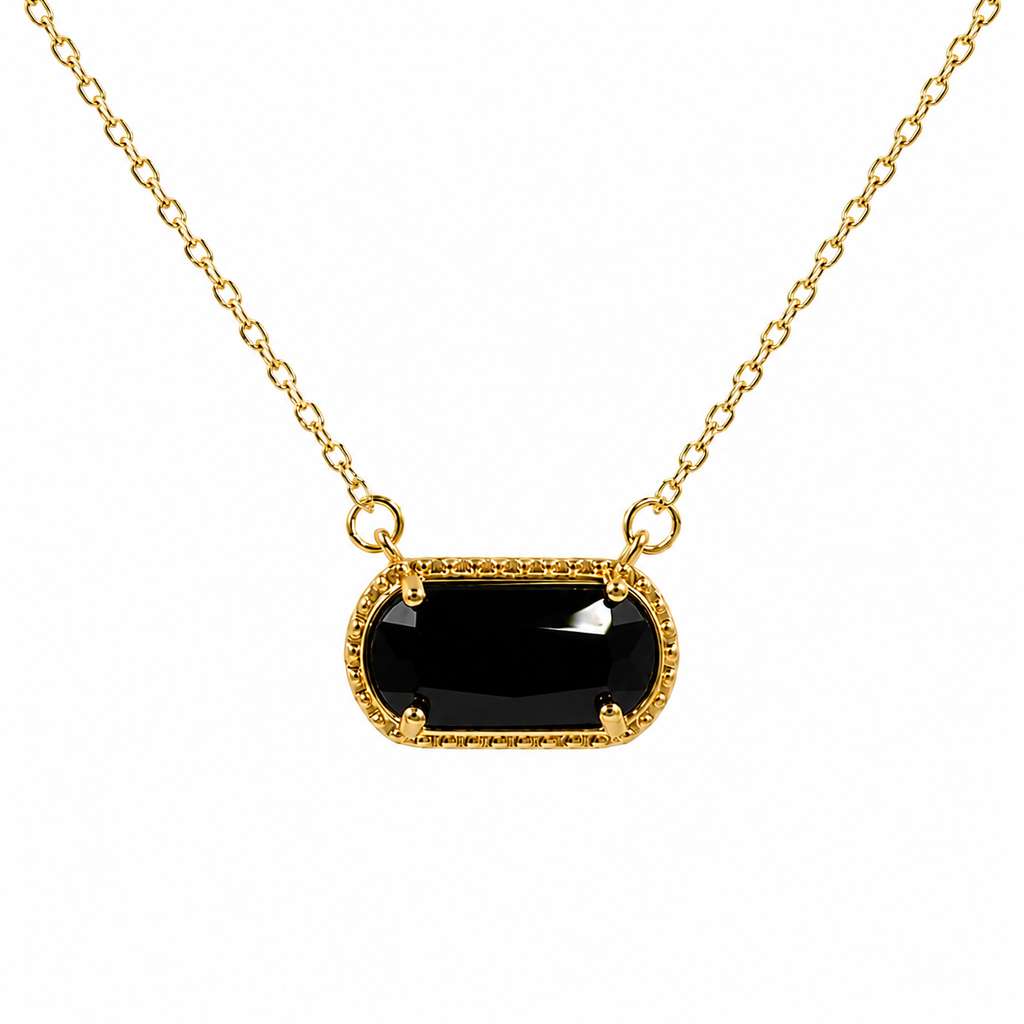 UDROZE August Black rectangle birthstone necklace - main product image