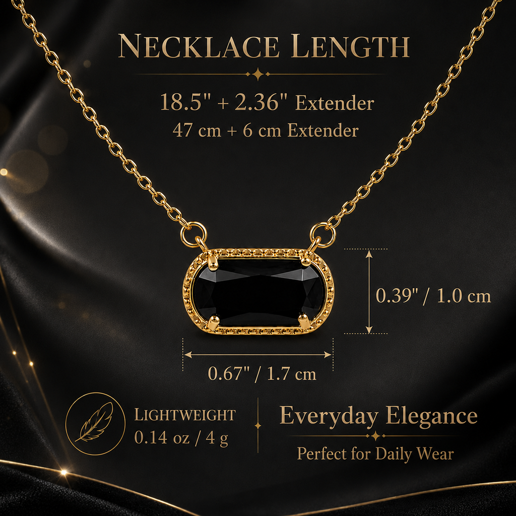 UDROZE August Black rectangle birthstone necklace - necklace dimensions