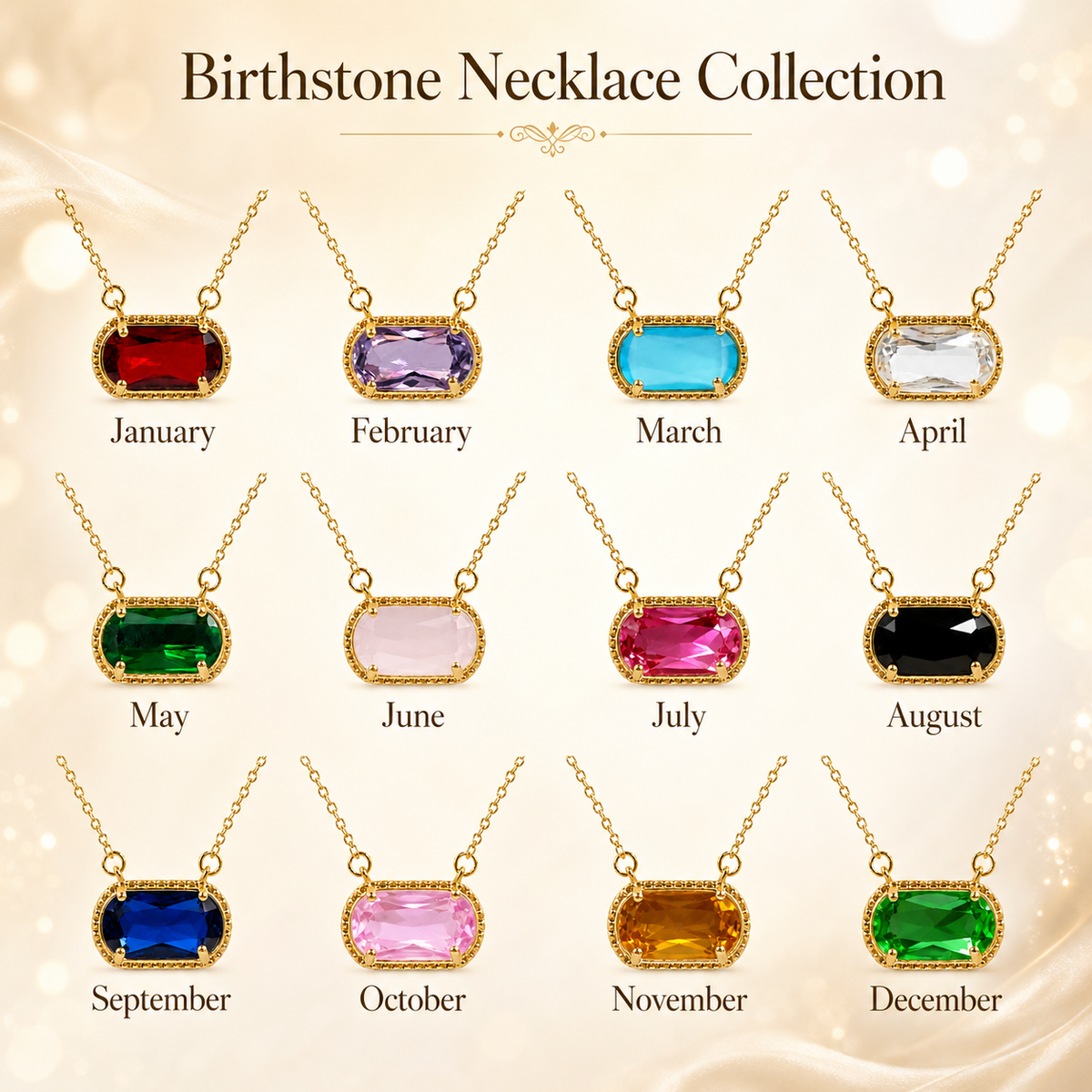 UDROZE August Black rectangle birthstone necklace - birthstone color collection