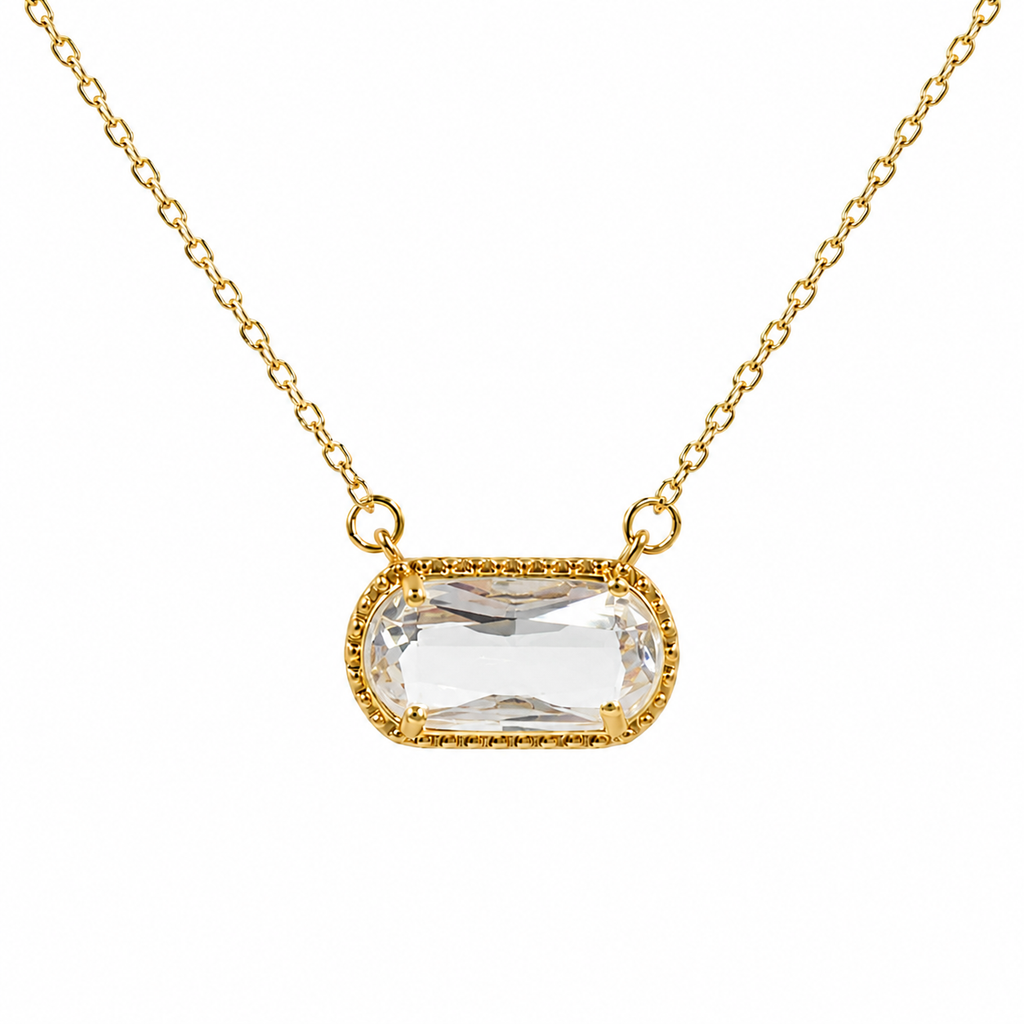 UDROZE April Crystal Clear rectangle birthstone necklace - main product image