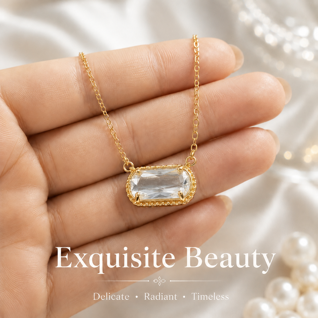 UDROZE April Crystal Clear rectangle birthstone necklace - pendant detail