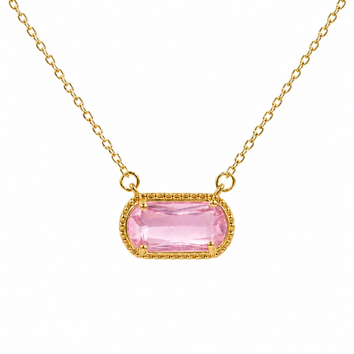 UDROZE October Dusty Rose rectangle birthstone necklace - main product image