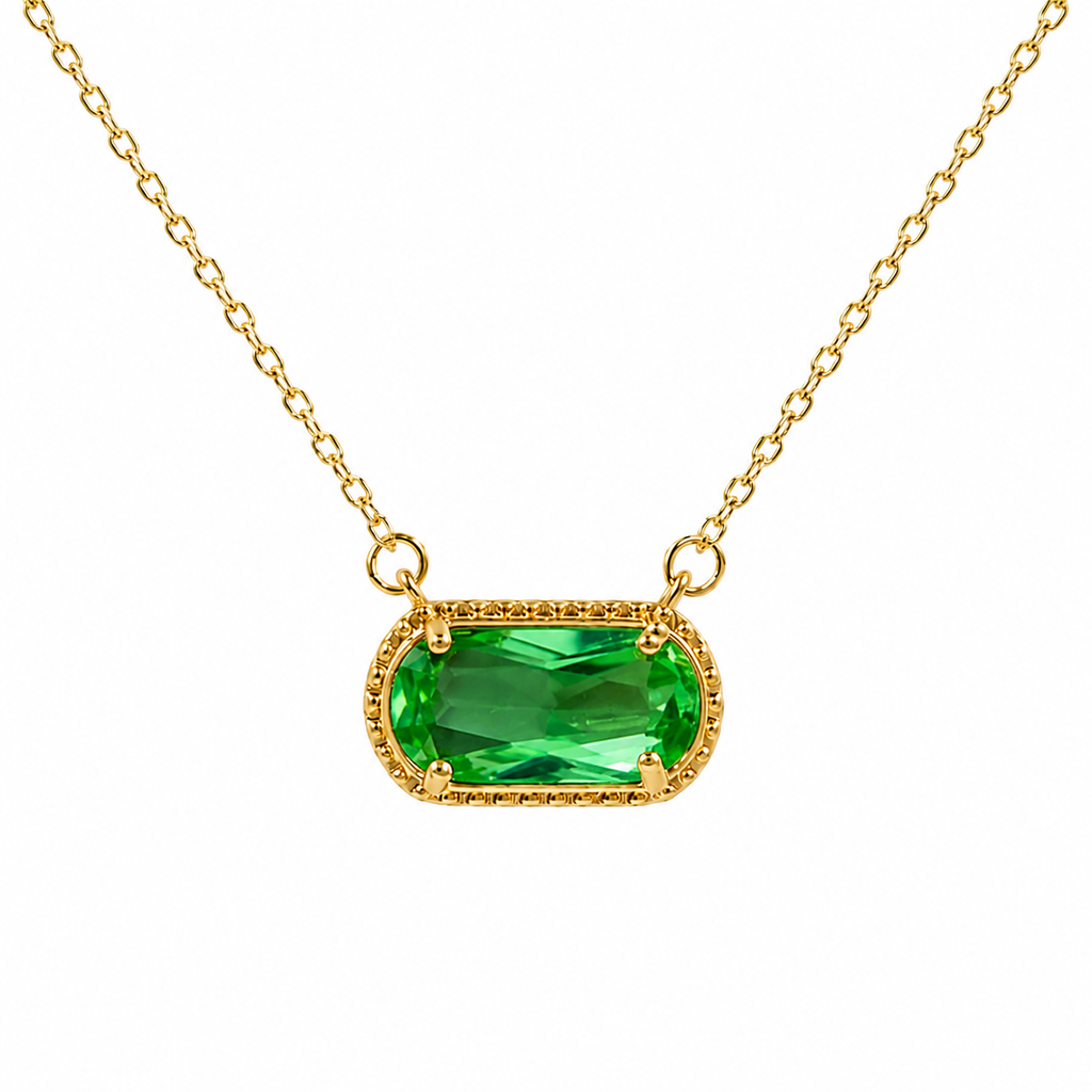 UDROZE December Light Green rectangle birthstone necklace - main product image