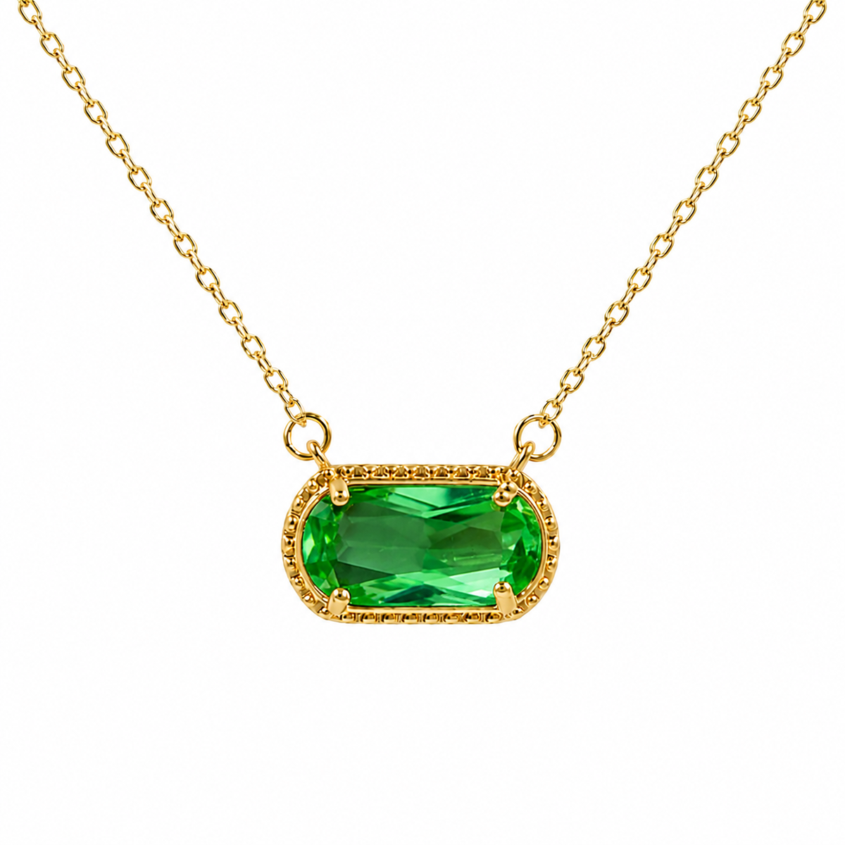 UDROZE December Light Green rectangle birthstone necklace - main product image