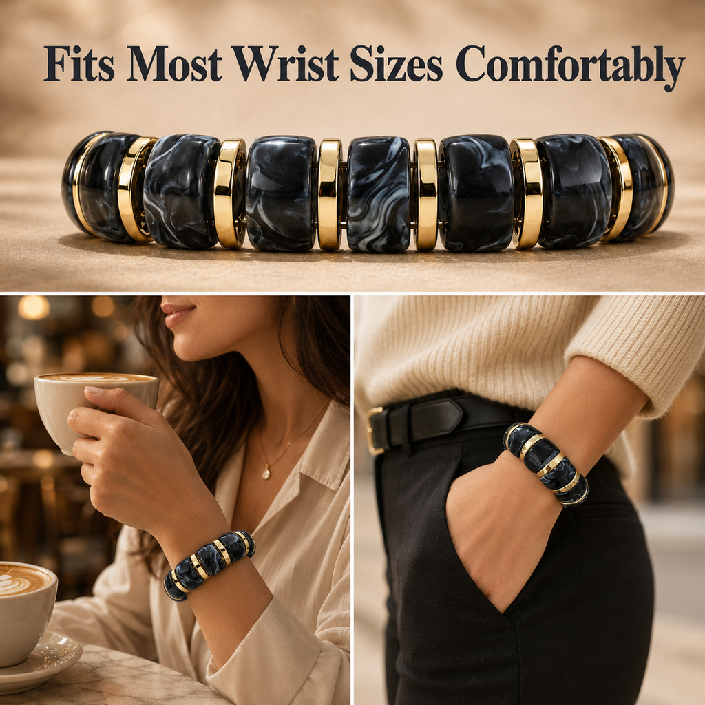Udroze Black chunky resin stretch bangle bracelet - product detail