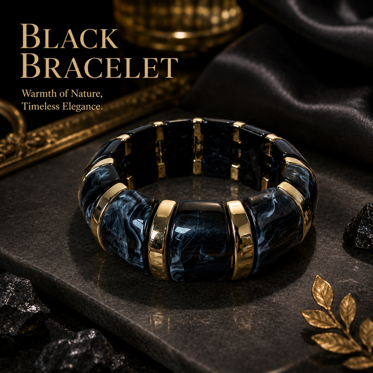 Udroze Black chunky resin stretch bangle bracelet - bracelet display