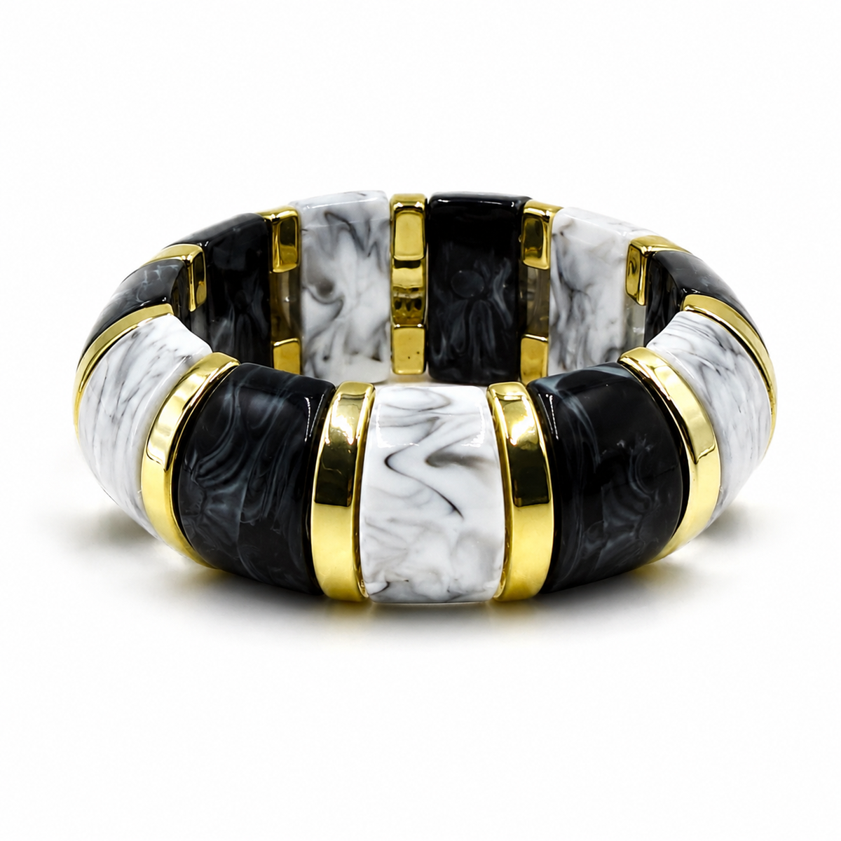 Udroze BlackWhite chunky resin stretch bangle bracelet - main product image