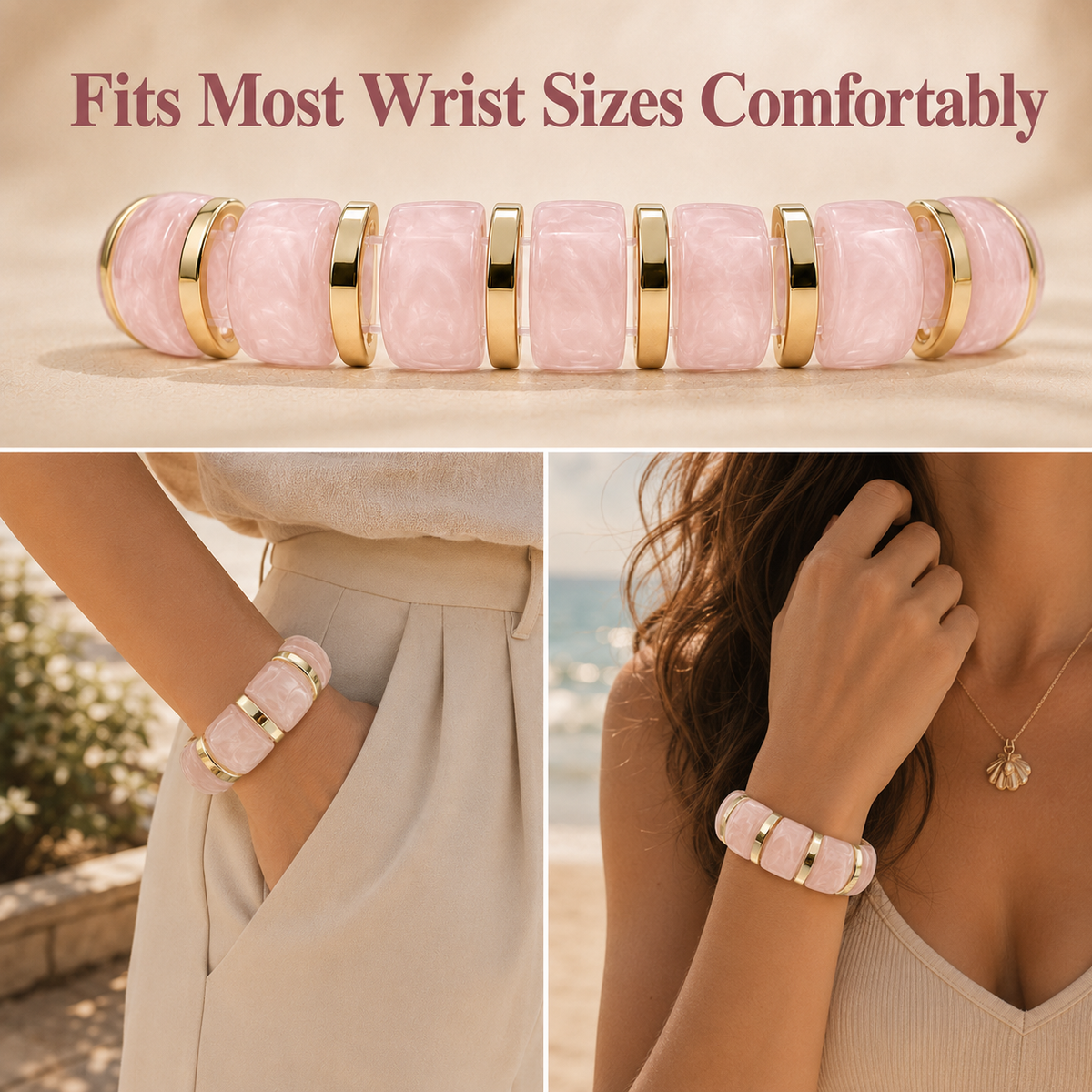 Udroze Blush chunky resin stretch bangle bracelet - product detail