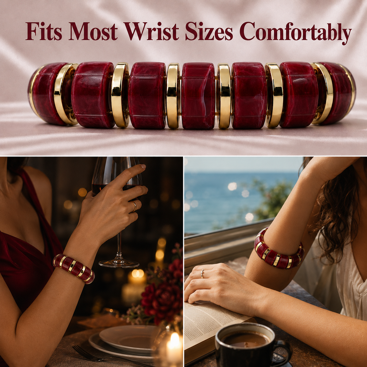 Udroze Burgundy chunky resin stretch bangle bracelet - product detail