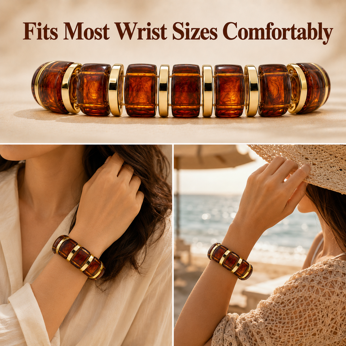 Udroze Caramel chunky resin stretch bangle bracelet - product detail